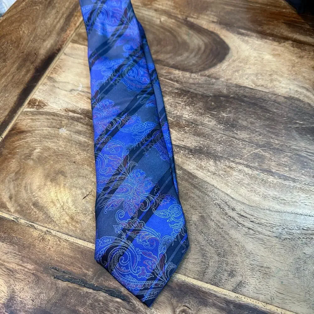 Ermenegildo Zegna Men's Blue 100% Silk Striped Print Neck Tie - Picture 2 of 5